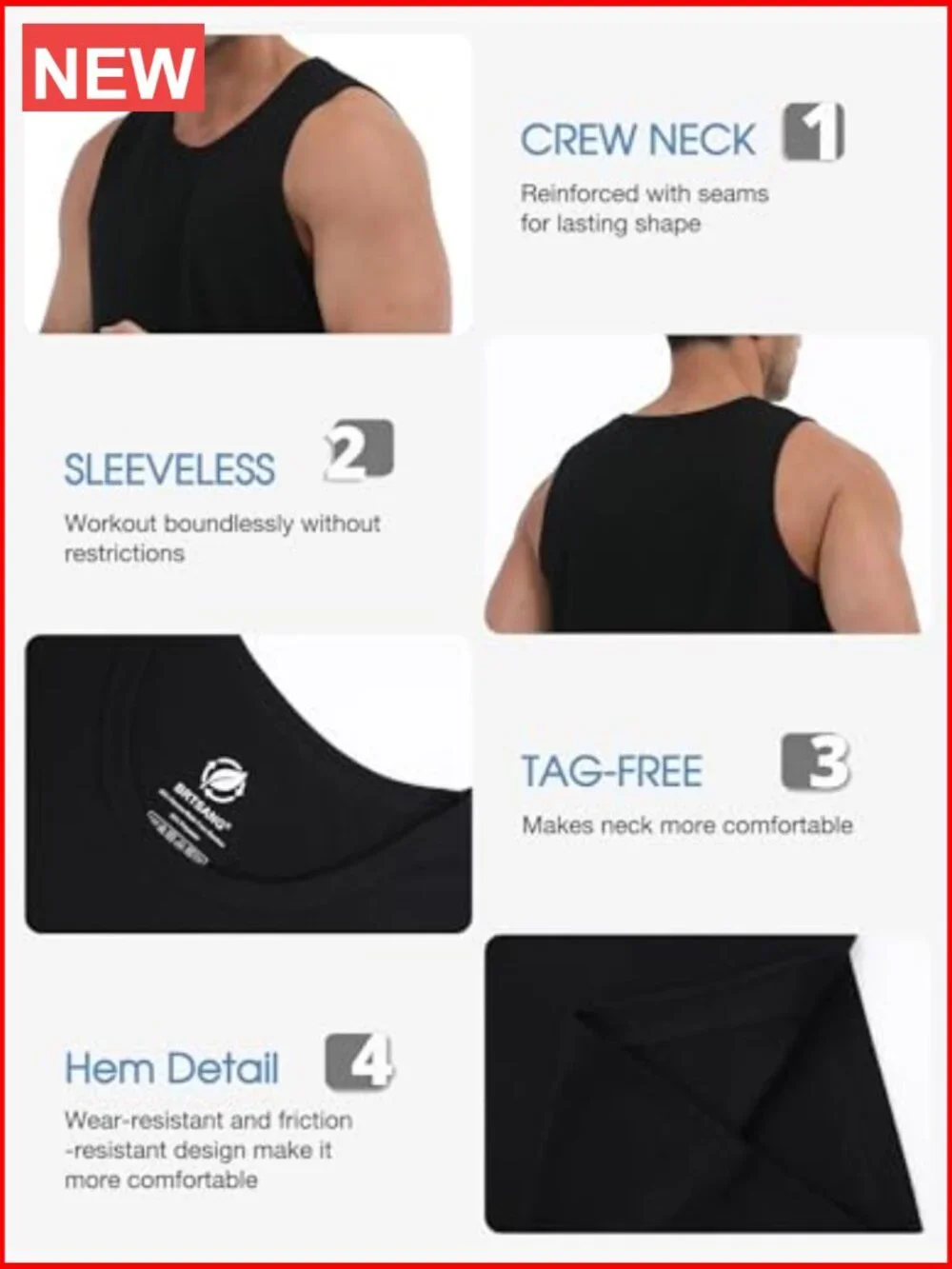 3 Pack Men's Moisture Wicking Sleeveless Athletic Tank Tops